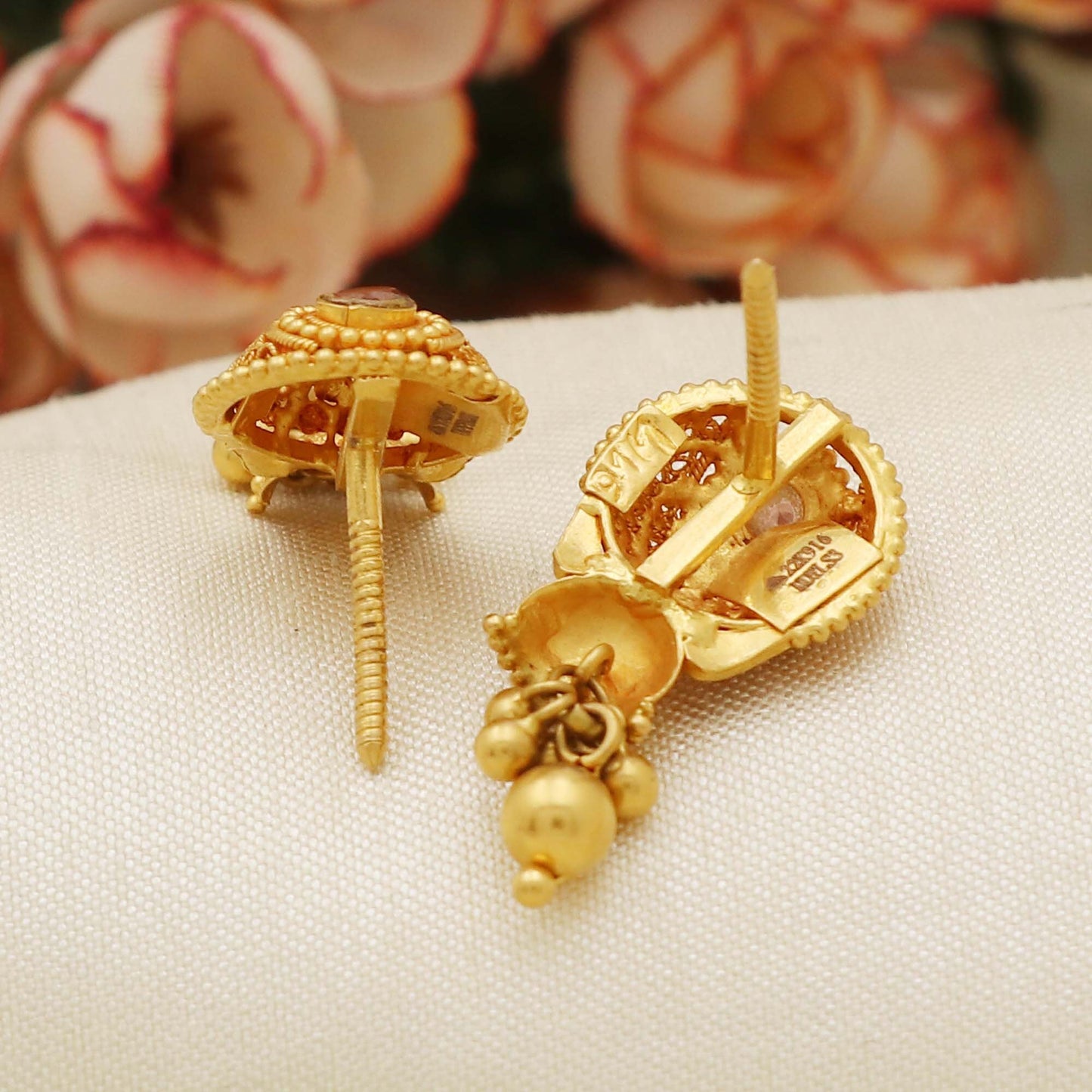 Modern Hallmark 22k Gold Ornate Chandelier Earrings with Gold Bead Tassels, PO-2212