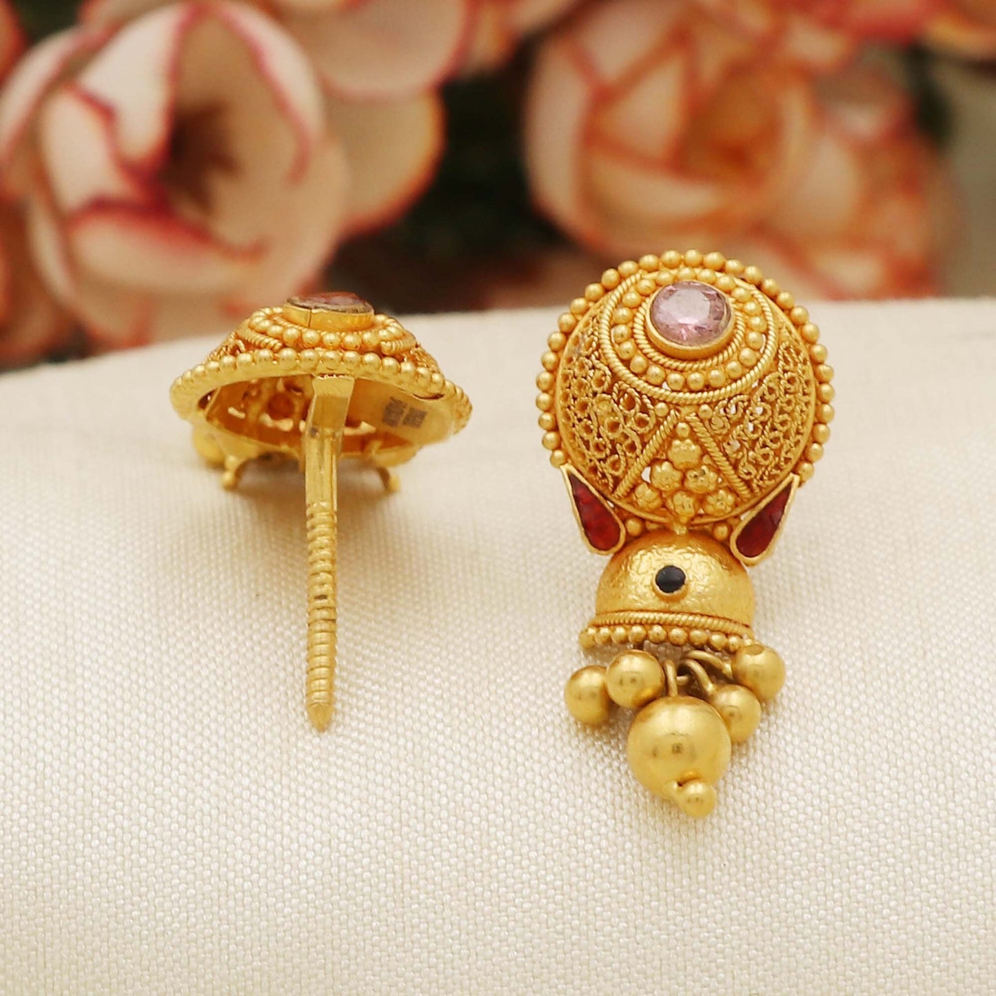 Modern Hallmark 22k Gold Ornate Chandelier Earrings with Gold Bead Tassels, PO-2212