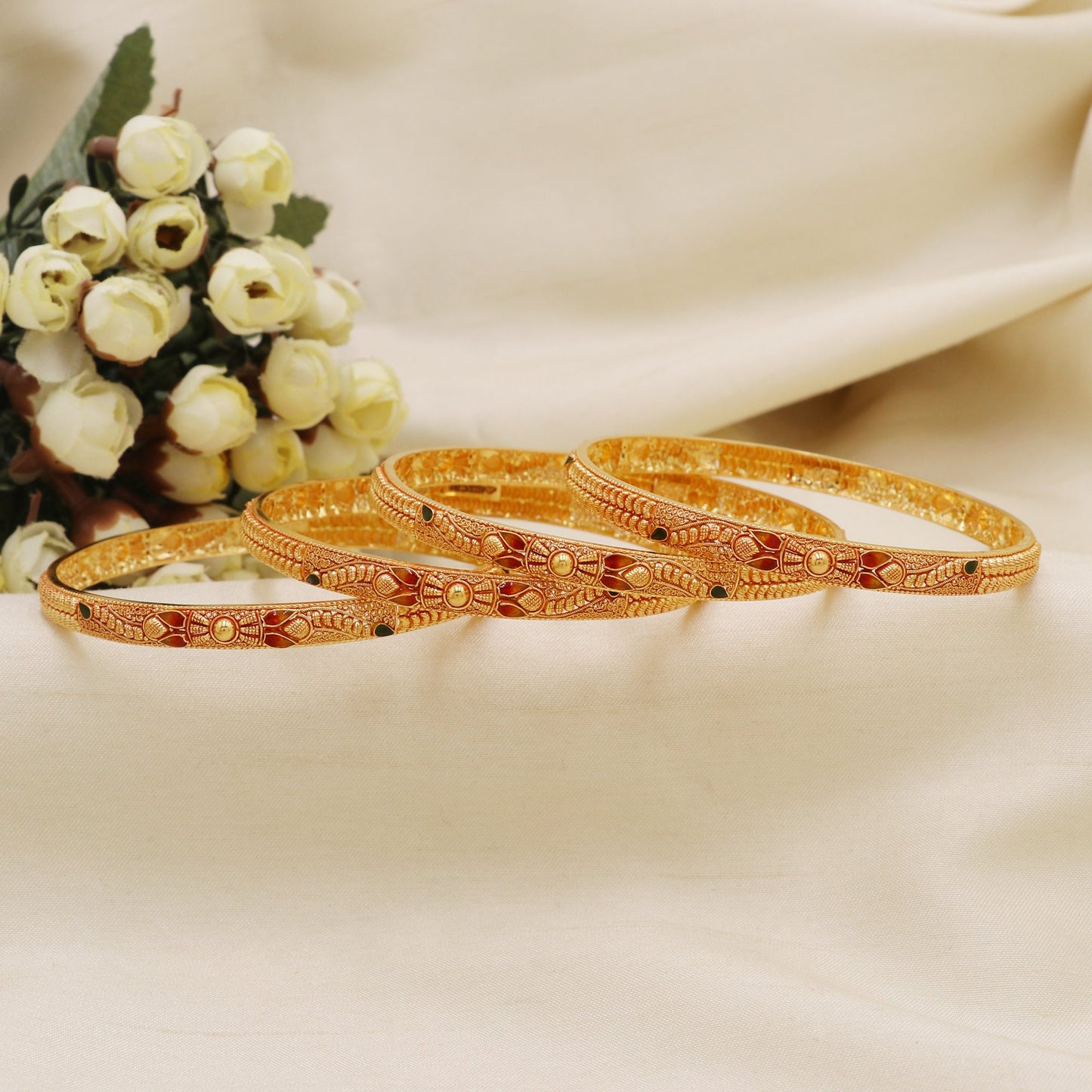 22 karat 22k gold bangle bracelet set jewelry, 4 pieces set