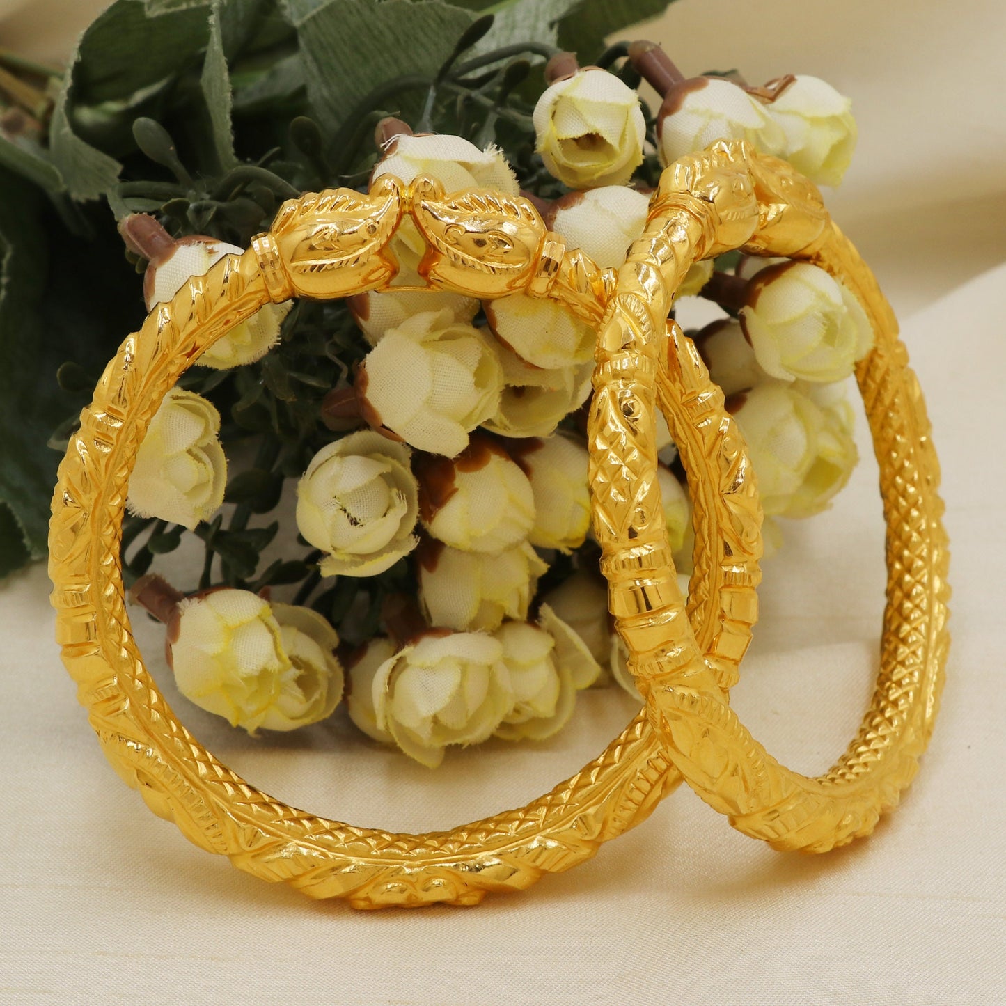 traditional 22 karat 22k gold bangle kadas bracelet pair set jewelry, 2 pieces set