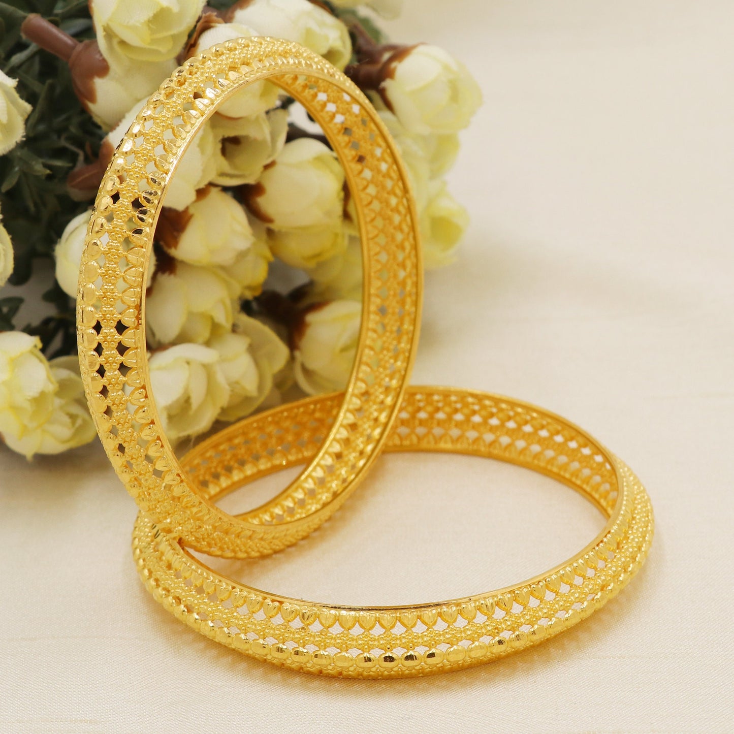 22 karat 22k yellow gold bangle kadas bracelet set jewelry, 2 pieces set, Handmade Bangle