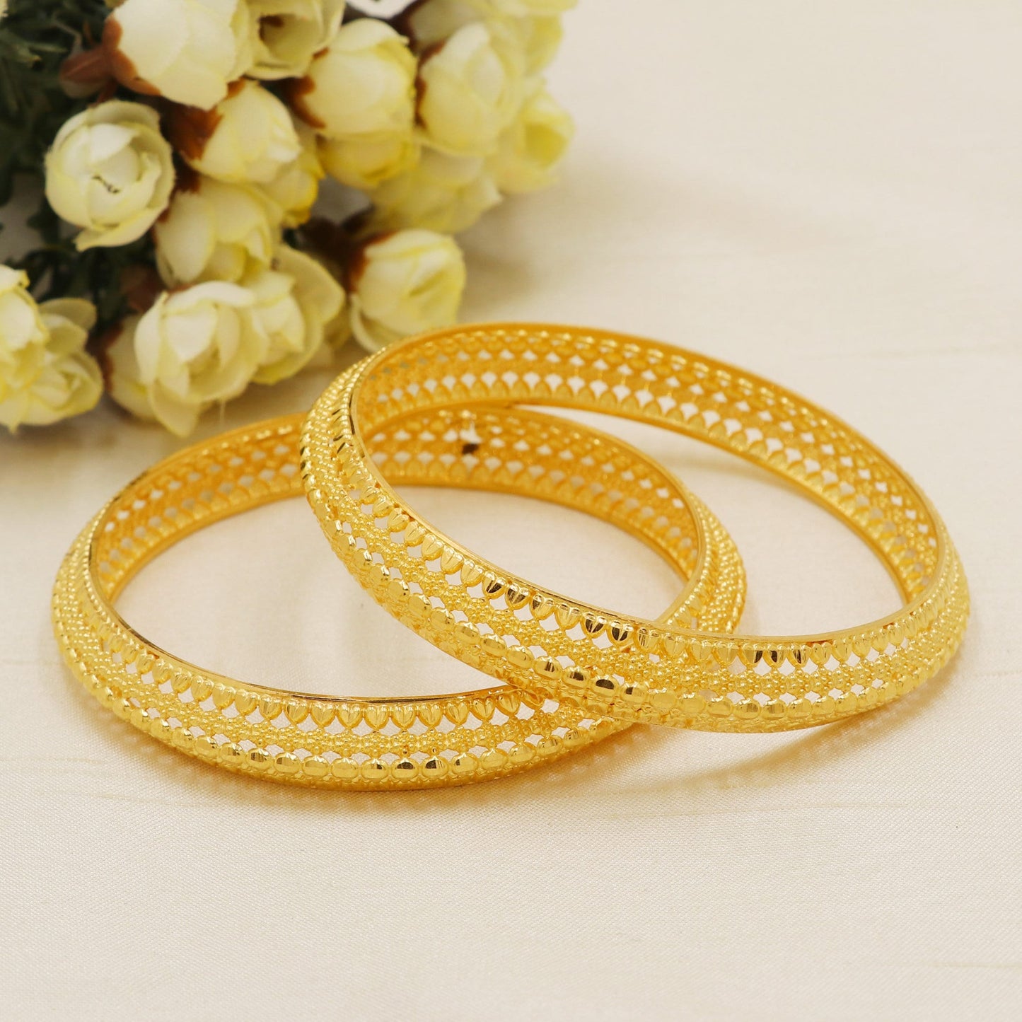 22 karat 22k yellow gold bangle kadas bracelet set jewelry, 2 pieces set, Handmade Bangle