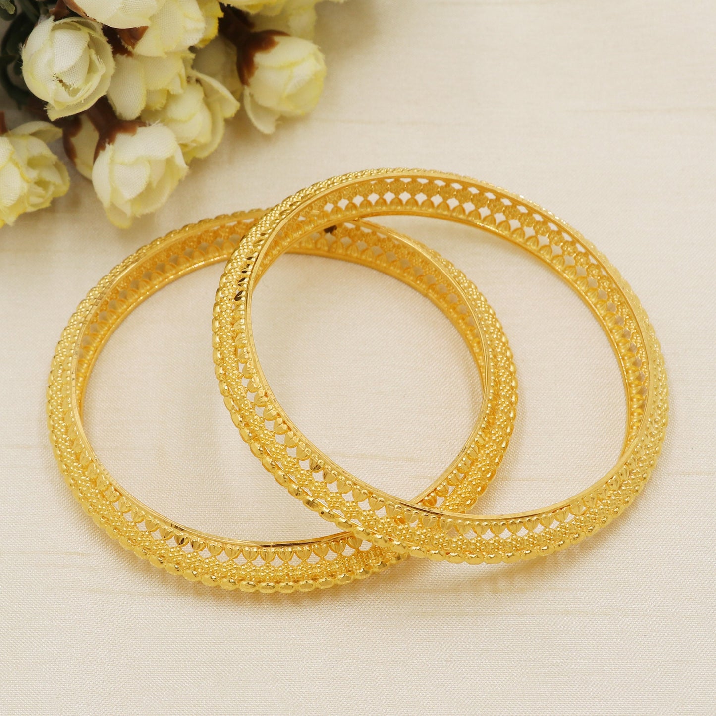 22 karat 22k yellow gold bangle kadas bracelet set jewelry, 2 pieces set, Handmade Bangle