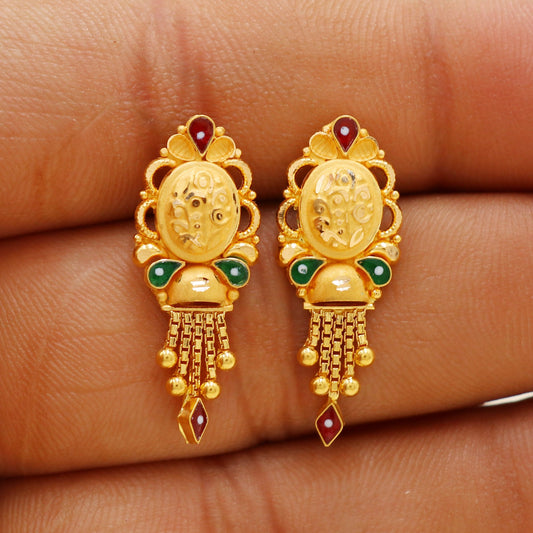Stunning 22K Solid Yellow Gold Dangle Stud Earrings Genuine Hallmarked 916 Handcrafted Jewelry