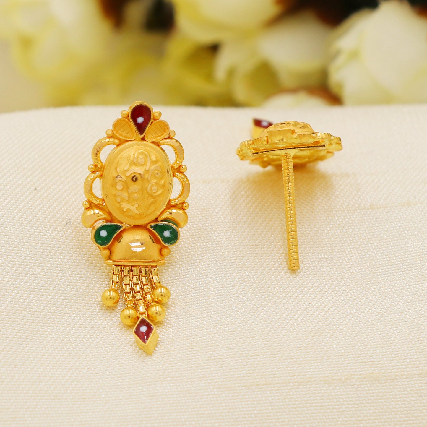 Stunning 22K Solid Yellow Gold Dangle Stud Earrings Genuine Hallmarked 916 Handcrafted Jewelry