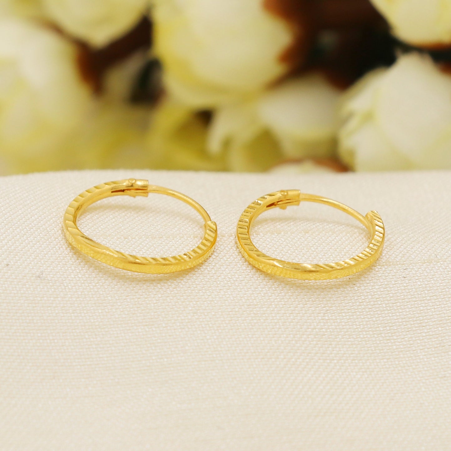 22K Solid Yellow Gold Hoop Earrings Genuine Hallmarked 916 Handcrafted Jewelry