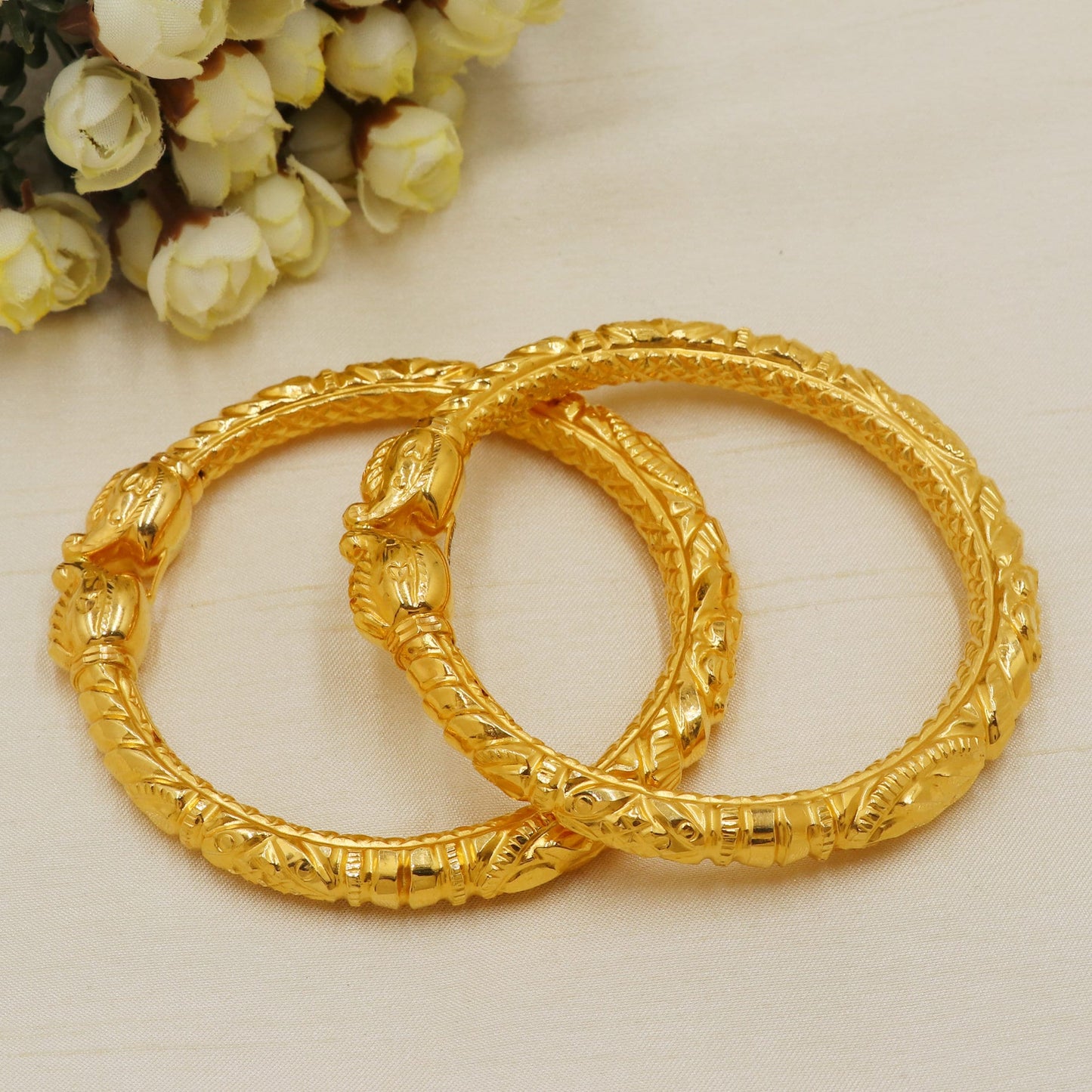 traditional 22 karat 22k gold bangle kadas bracelet pair set jewelry, 2 pieces set