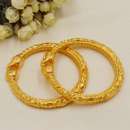 traditional 22 karat 22k gold bangle kadas bracelet pair set jewelry, 2 pieces set