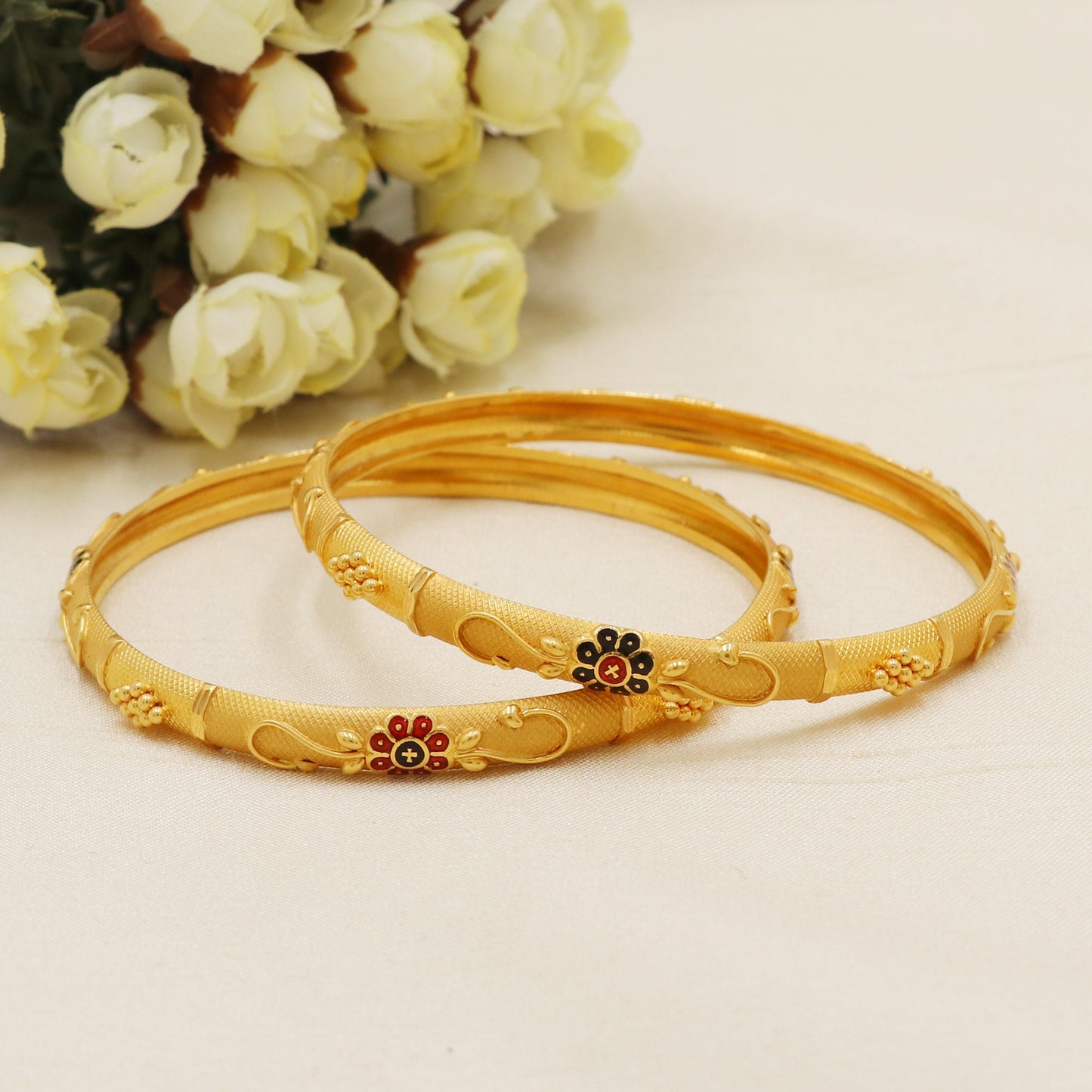 22 karat 22k yellow gold bangle kadas bracelet set jewelry, 2 pieces set,
