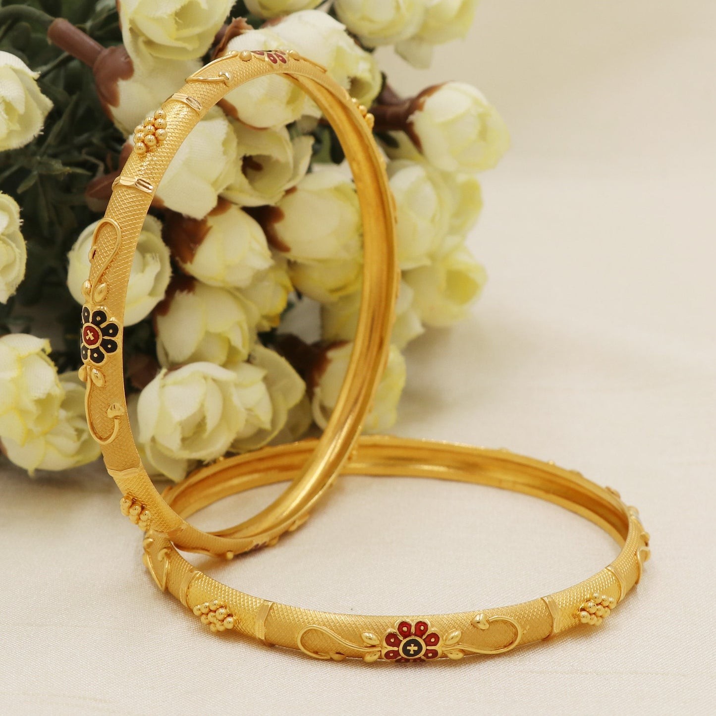 22 karat 22k yellow gold bangle kadas bracelet set jewelry, 2 pieces set,