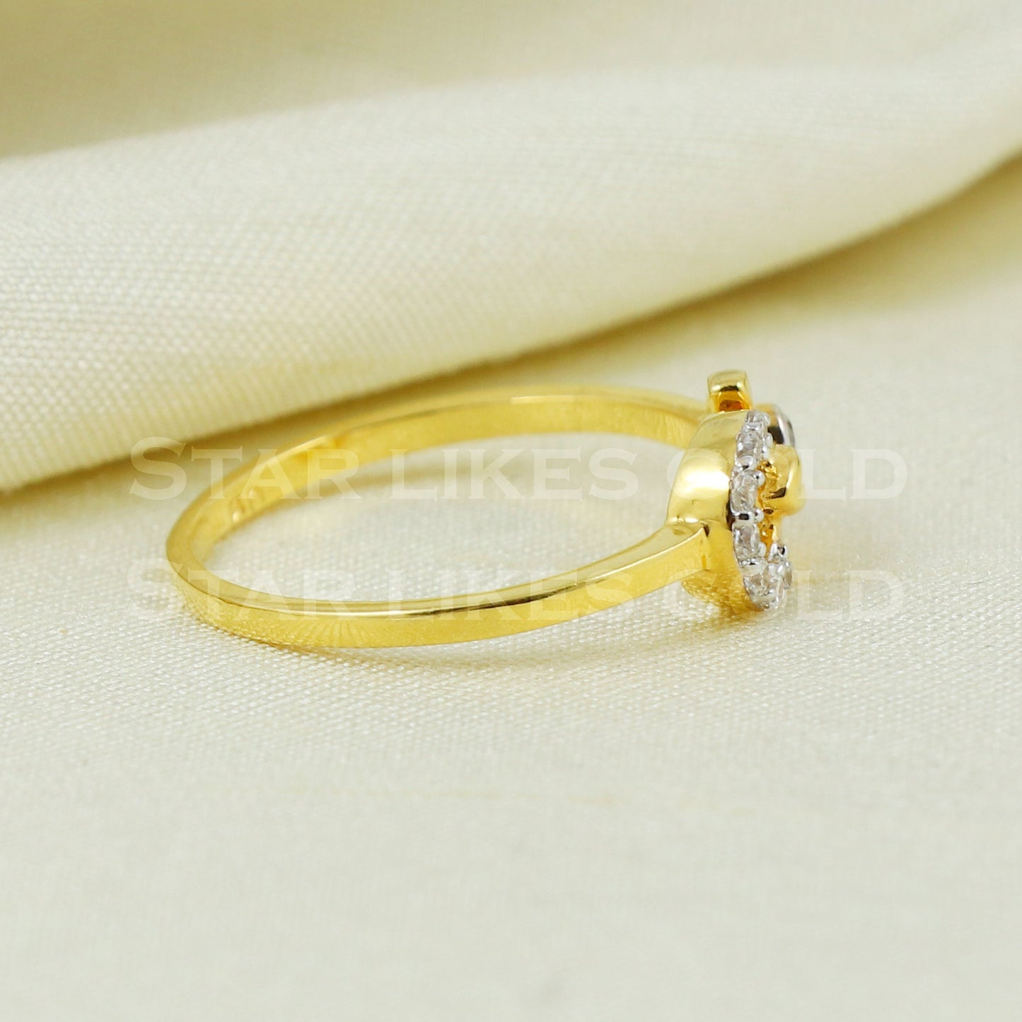 Zircon 22K Gold Dainty Ring Genuine Hallmarked 916 Handcrafted Jewelry