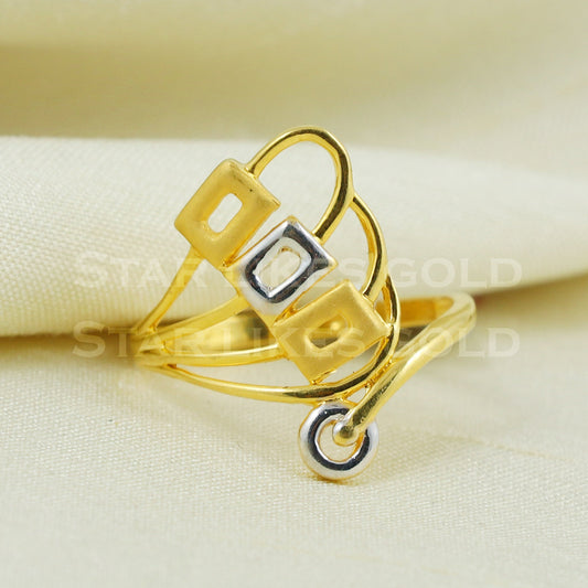 22K Gold Geometric Dual-Tone Ring | Modern Triple Square 916 Gold Design B1037