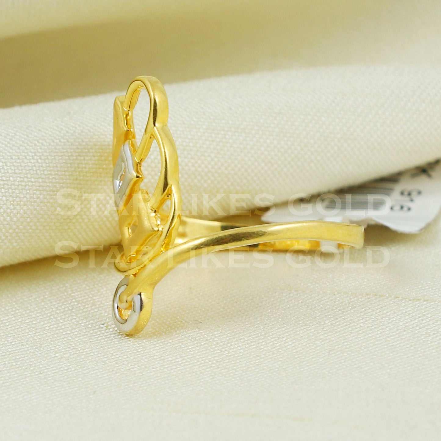 22K Gold Geometric Dual-Tone Ring | Modern Triple Square 916 Gold Design B1037