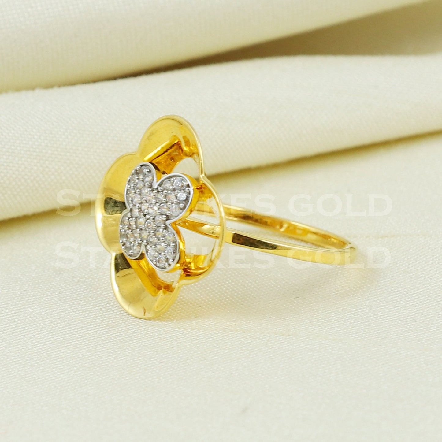 Zircon 22K Yellow Gold Ring Genuine Hallmarked 916 Handcrafted Jewelry