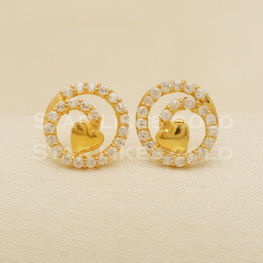 Hallmark 18k Gold Romantic Heart Stud Earrings with Sparkling Stones, B1180
