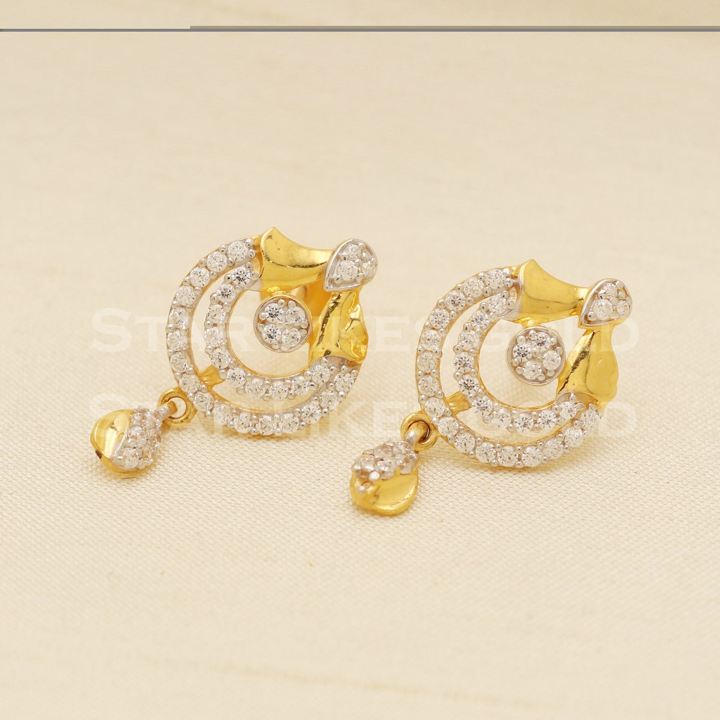 Exquisite 22k Gold Ornate Flower Drop Earrings - Hallmark Certified Jewelry, B1234