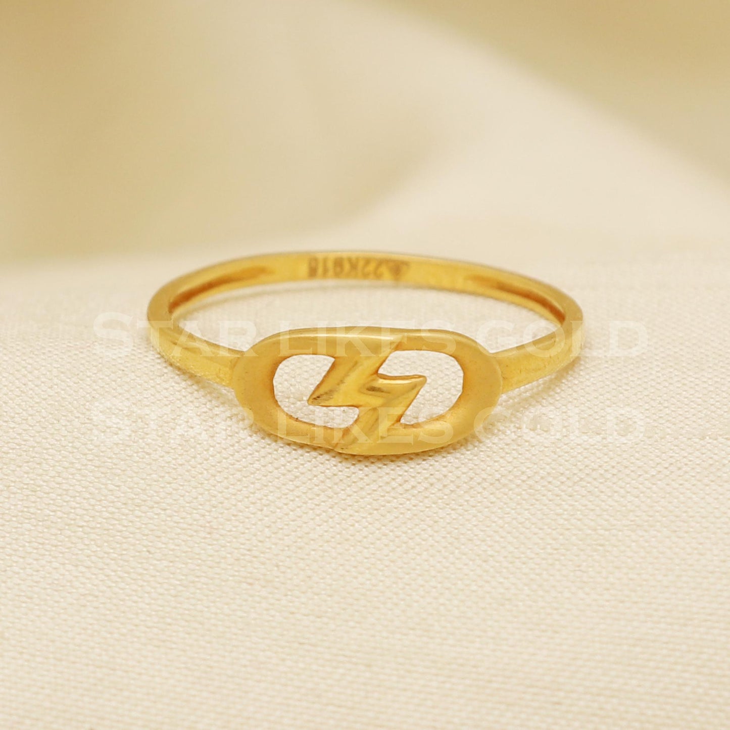 Chic 22K Gold Lightning Symbol Ring | Trendy Gold Band for Her B1278