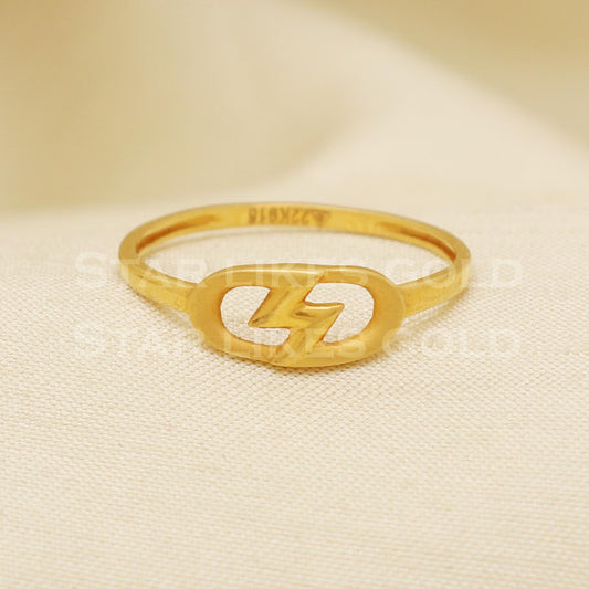 Chic 22K Gold Lightning Symbol Ring | Trendy Gold Band for Her B1278