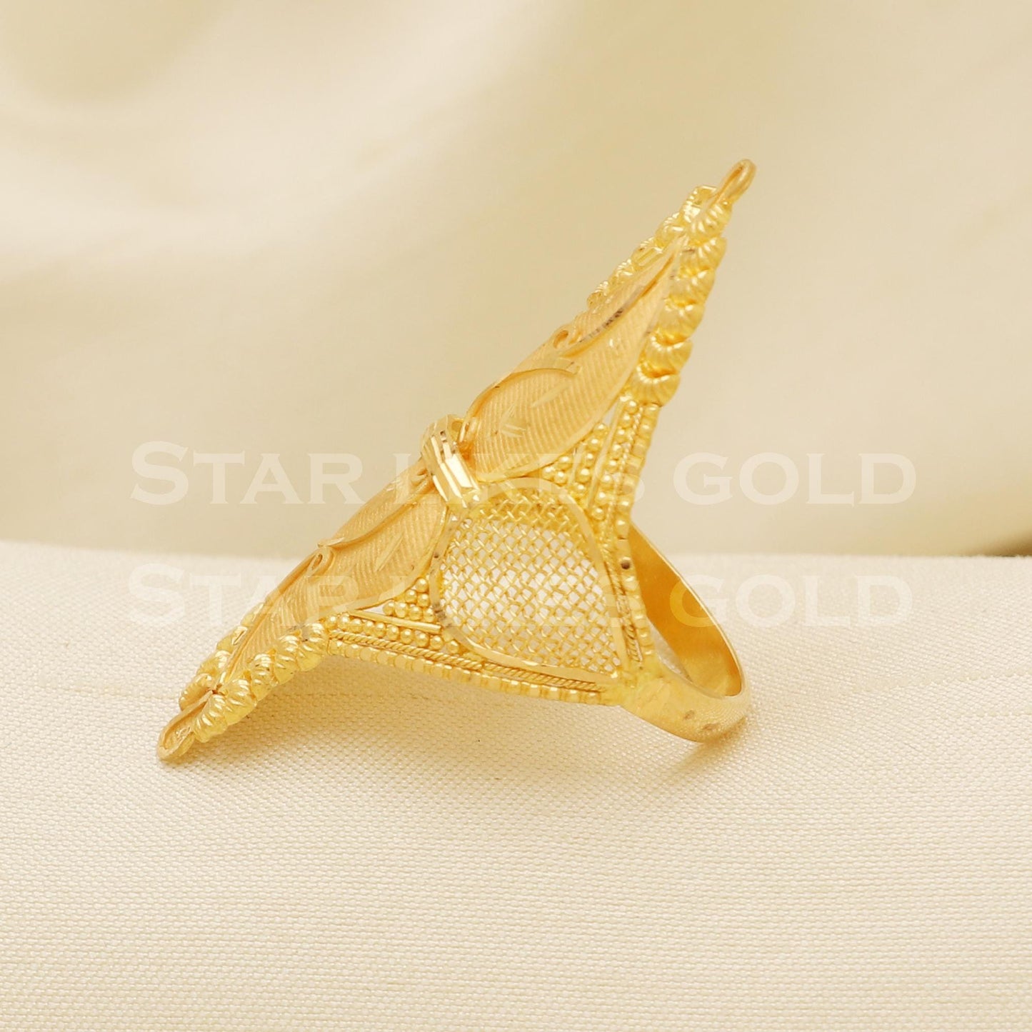 Elegant 22K Yellow Gold Long Pattern Ring | Bridal & Festive Wear B1310