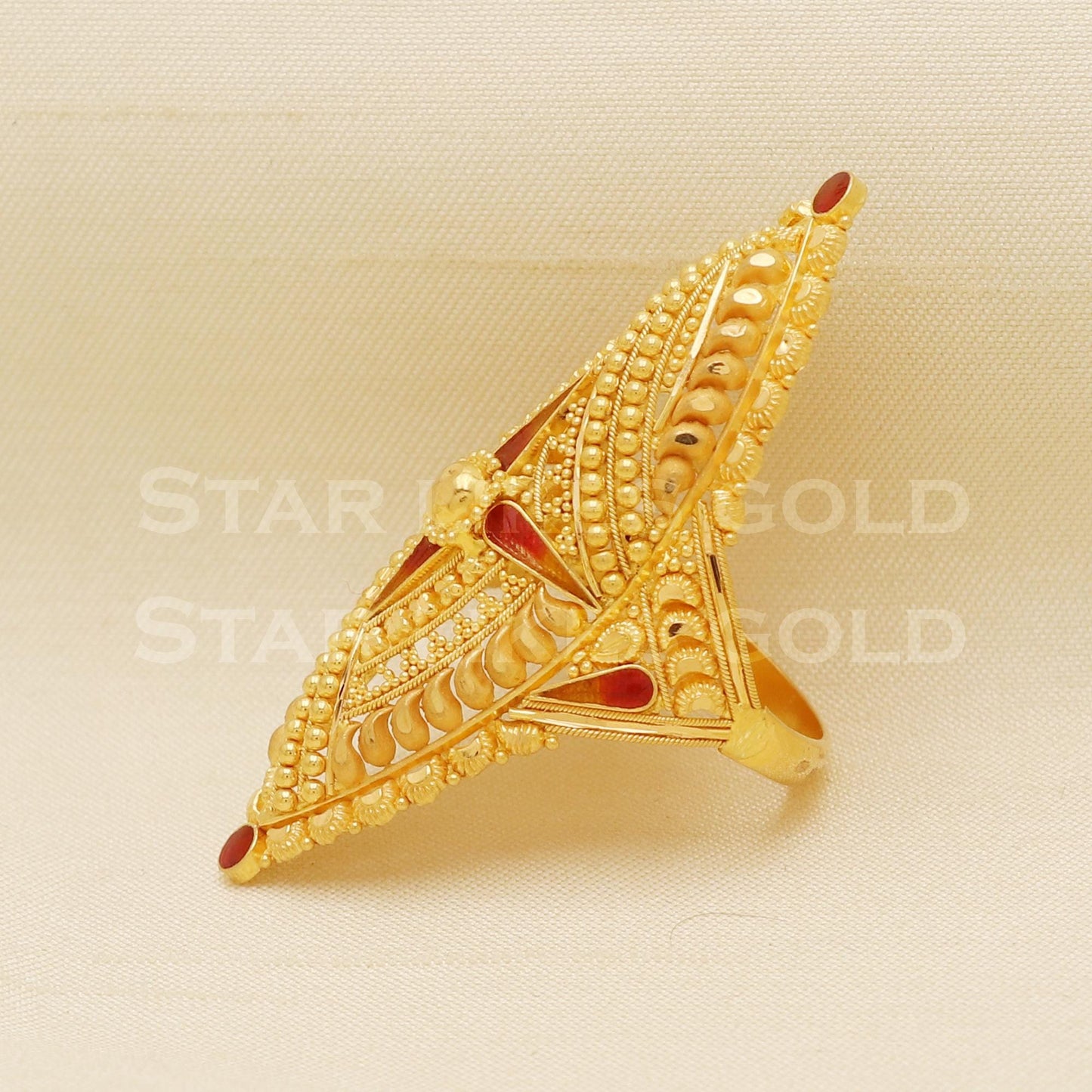 Elegant 22K Yellow Gold Long Pattern Ring | Bridal & Festive Wear B1310