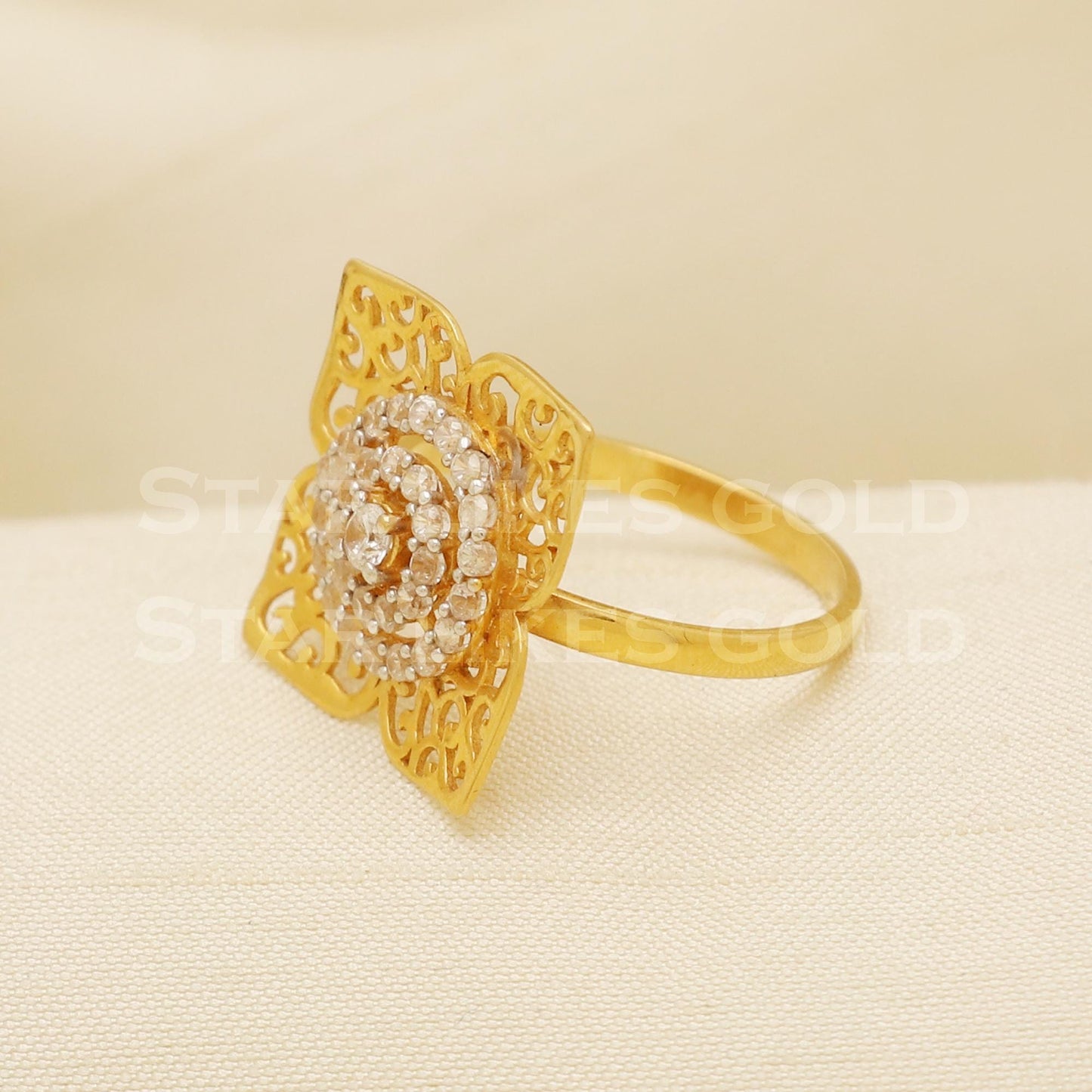 Grand 22K Yellow Gold Floral Square Ring | Luxury 916 Hallmark Bridal Wear B1329