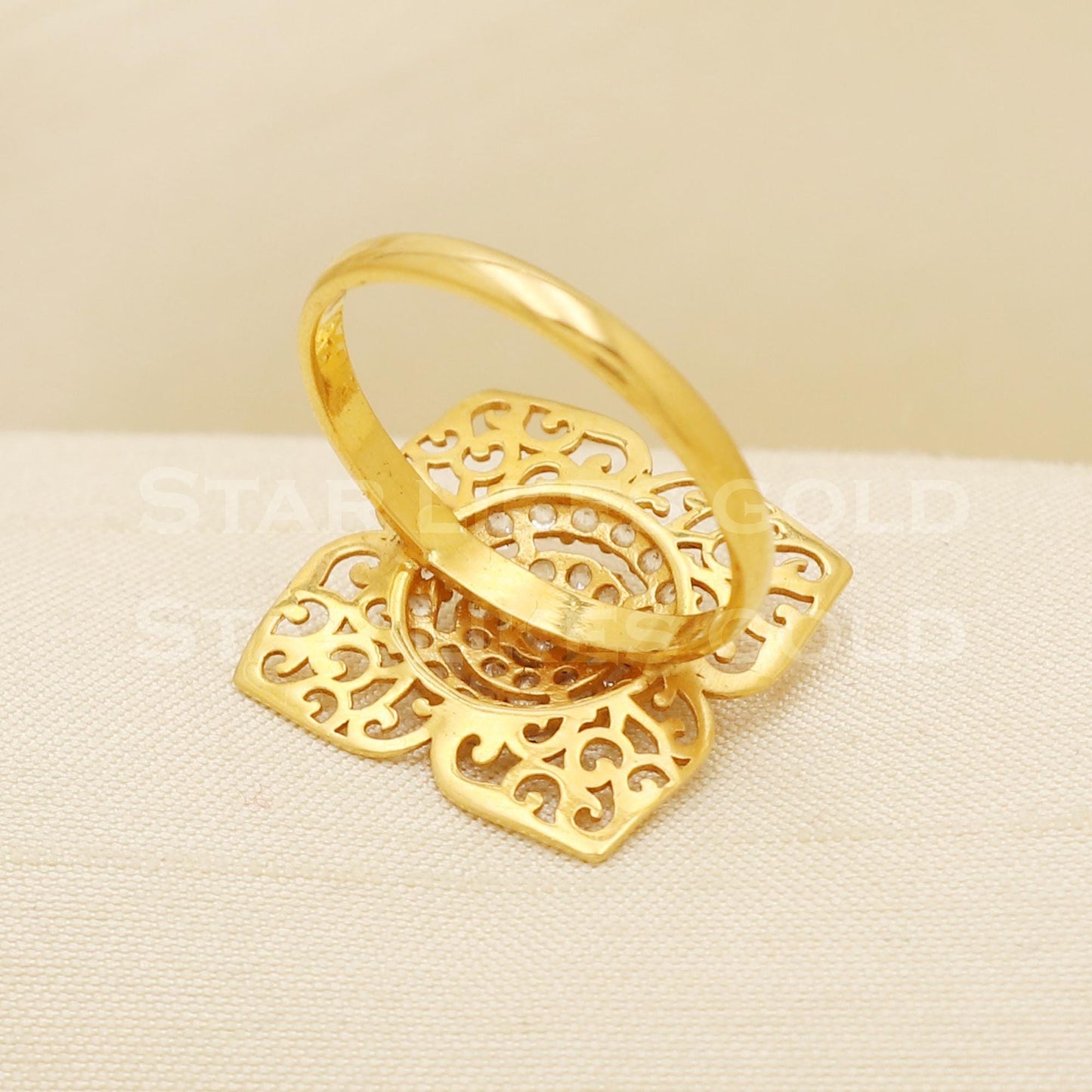Grand 22K Yellow Gold Floral Square Ring | Luxury 916 Hallmark Bridal Wear B1329