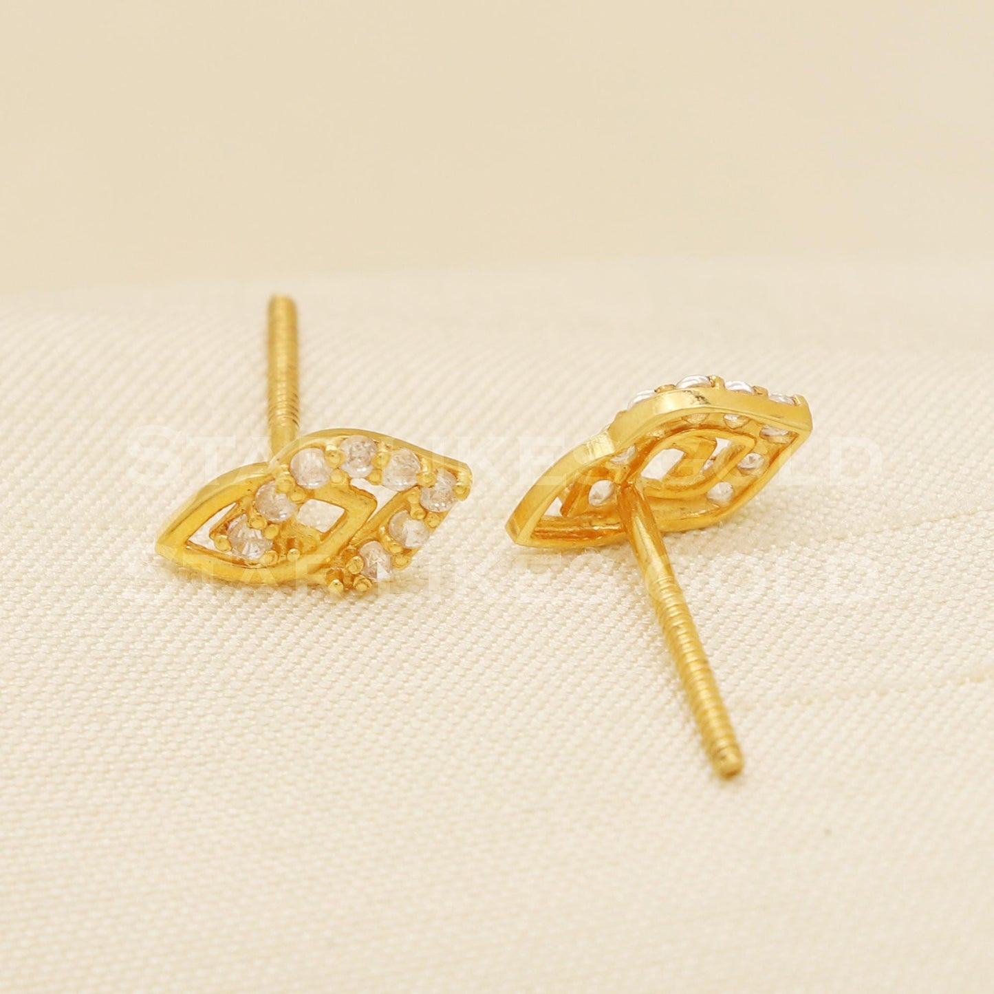 cz 18 karat 18k gold stud screw back earrings handmade jewelry