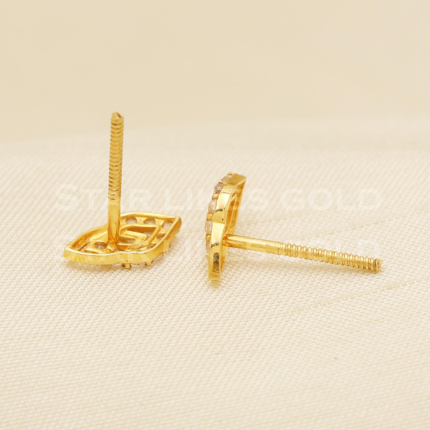 cz 18 karat 18k gold stud screw back earrings handmade jewelry