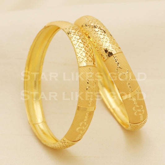 22K 22 Karat Gold Floral Engraved Dual Texture Traditional Bangle for Women, B1363