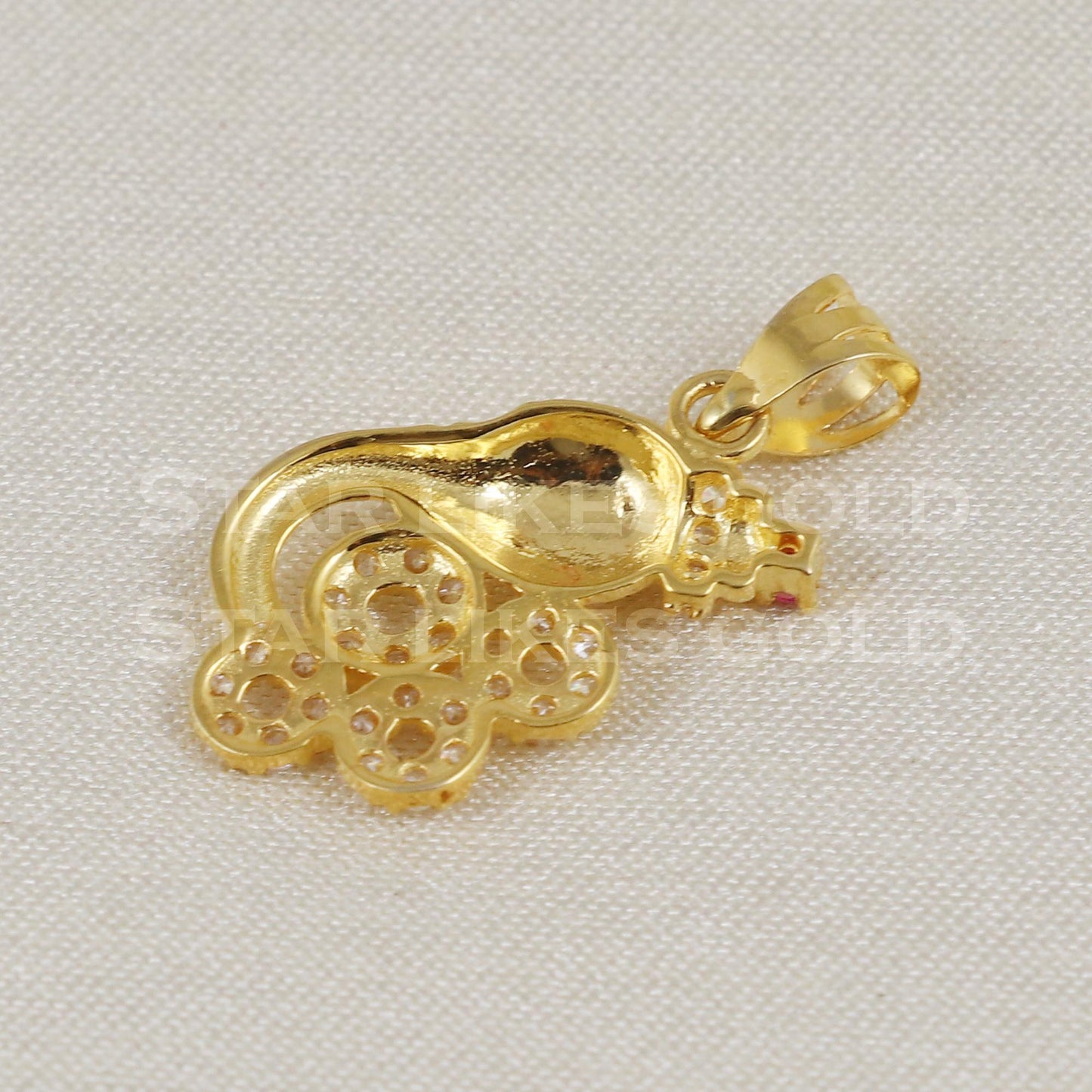 Ganesha 18k Yellow Gold Pendant Indian Handmade Jewelry