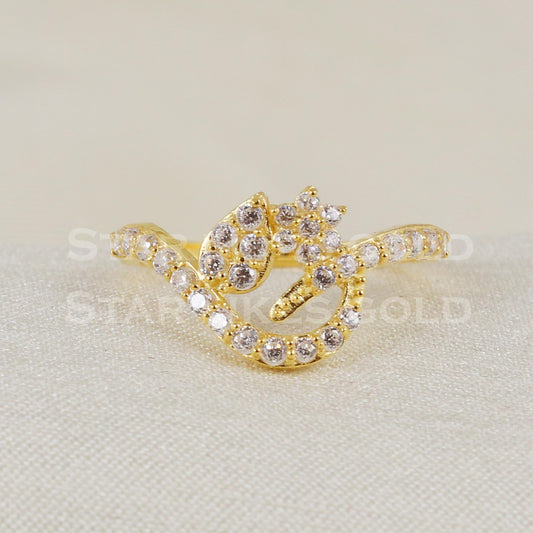 Exquisite 18k Gold CZ Stone Ring | Unique Abstract Wave Designer Jewelry B1413