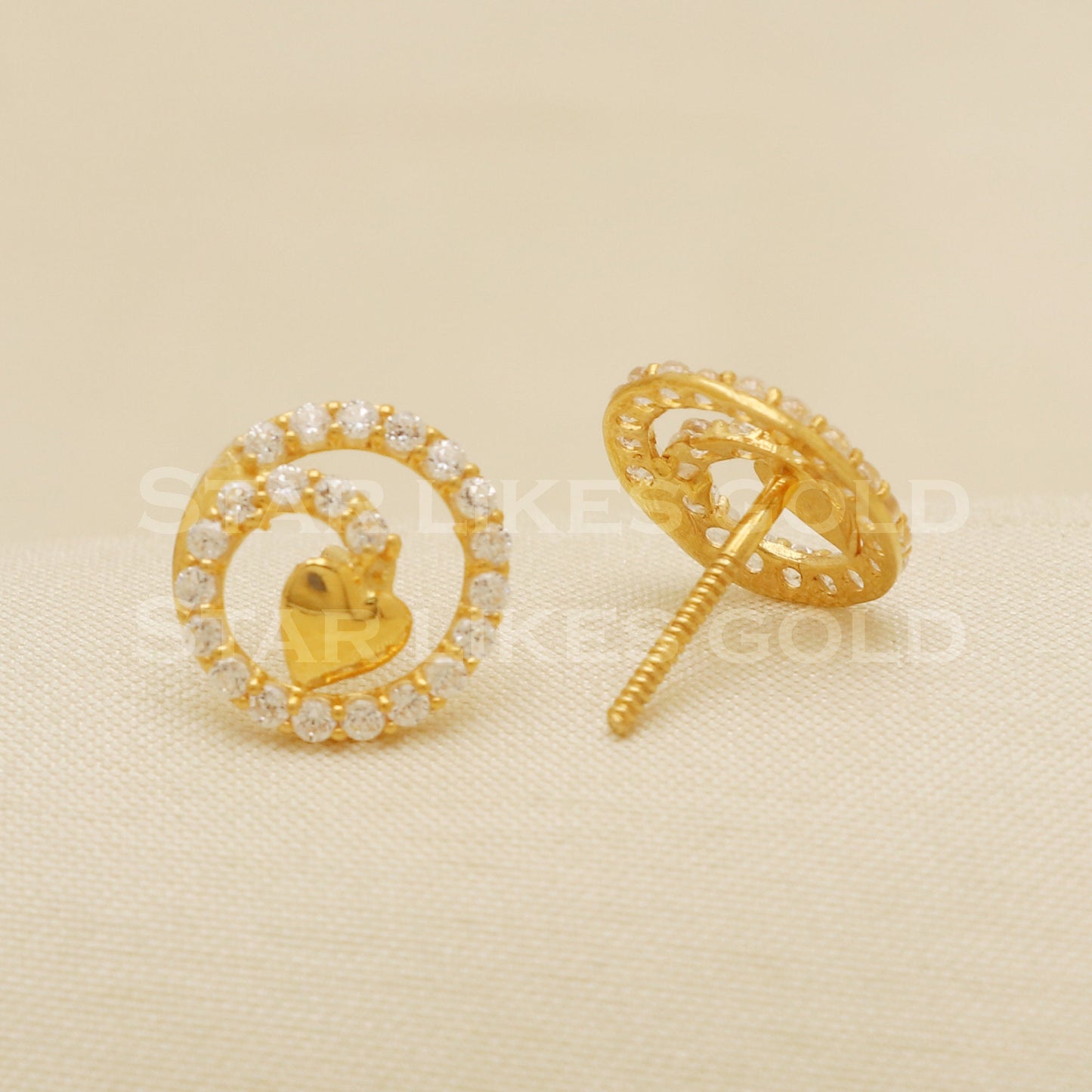 Hallmark 18k Gold Romantic Heart Stud Earrings with Sparkling Stones, B1180