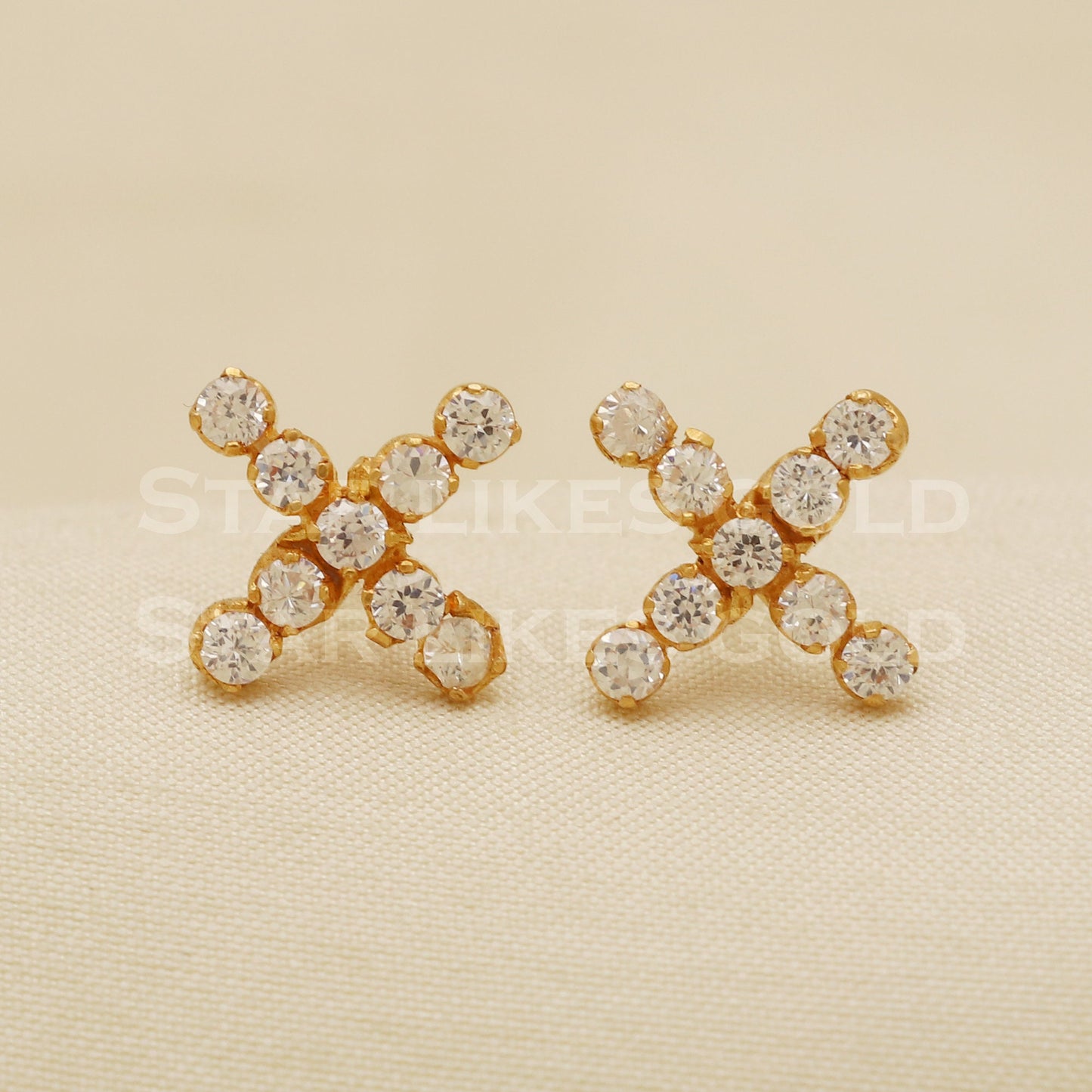 X Design 18 karat 18k gold stud earrings jewelry