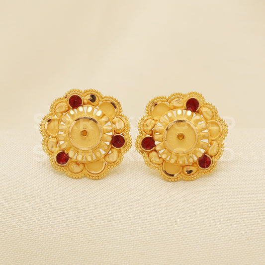 Hallmark 22k Gold Traditional Meenakari Stud Earrings with Red Enamel, B1222