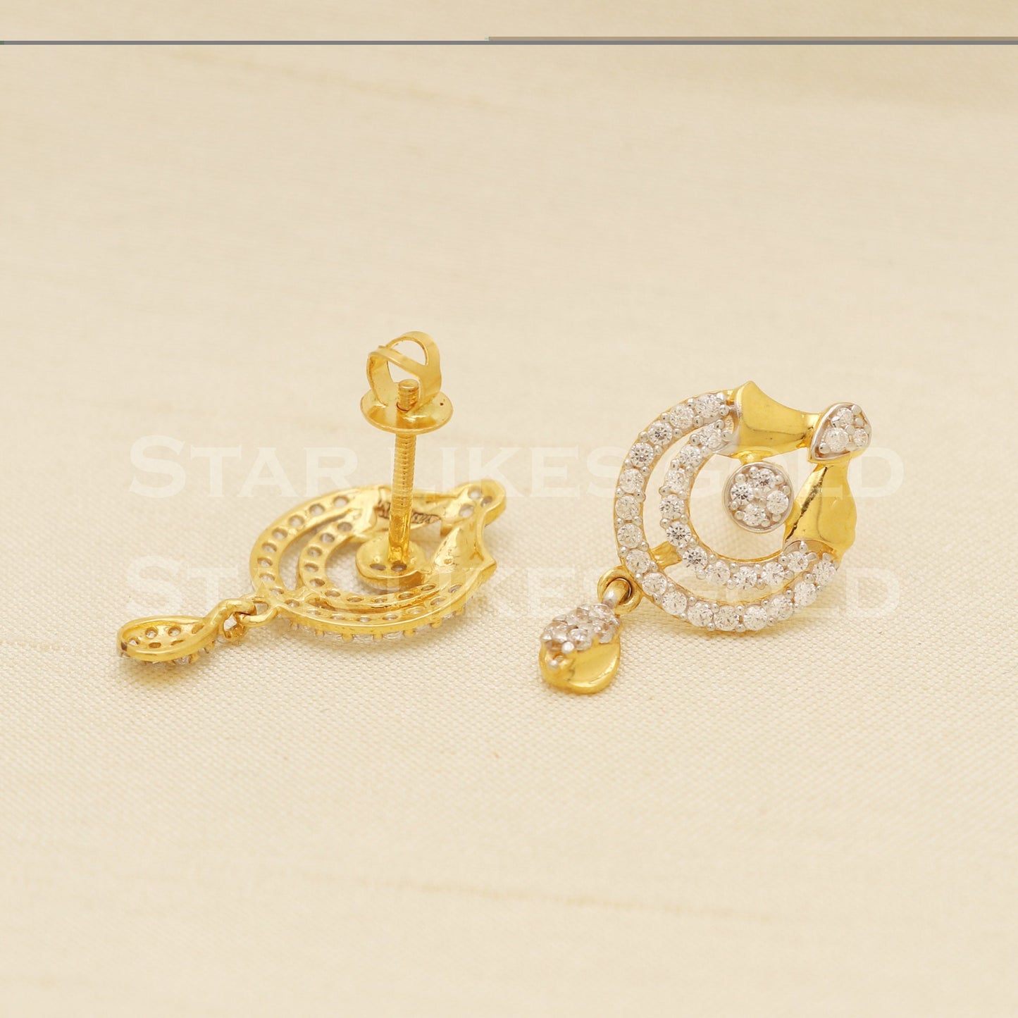 Exquisite 22k Gold Ornate Flower Drop Earrings - Hallmark Certified Jewelry, B1234
