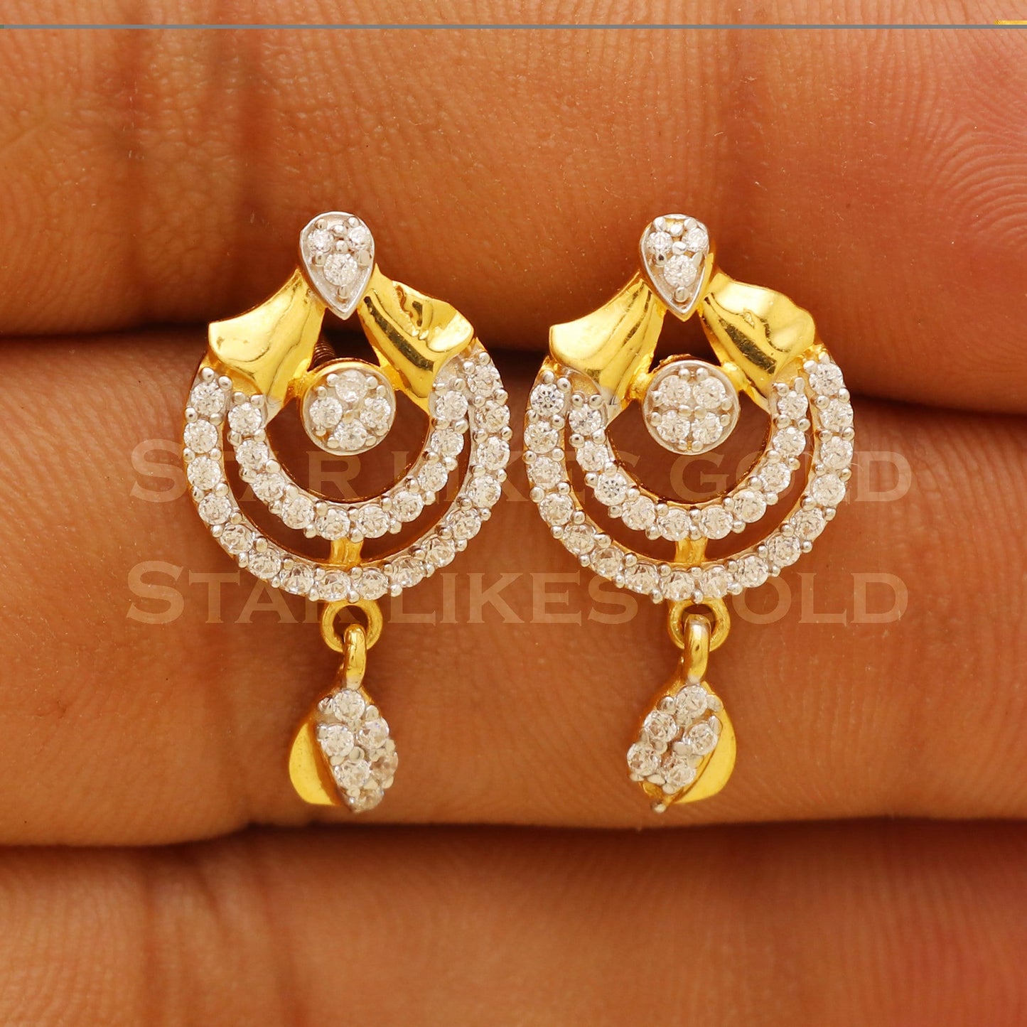 Exquisite 22k Gold Ornate Flower Drop Earrings - Hallmark Certified Jewelry, B1234