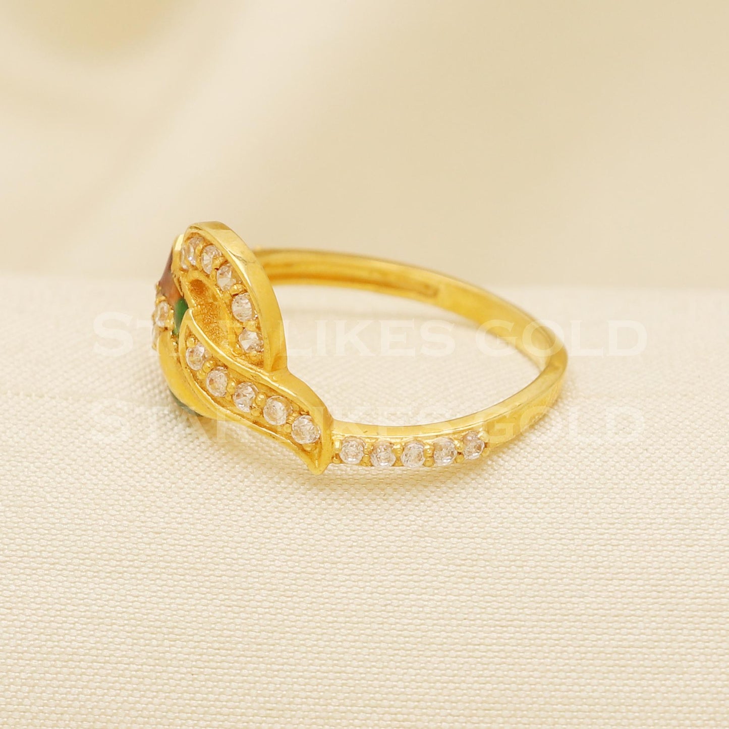 Artistic 18k Gold Colorful Enamel Ring | CZ Studded Peacock Design for Her, B1305