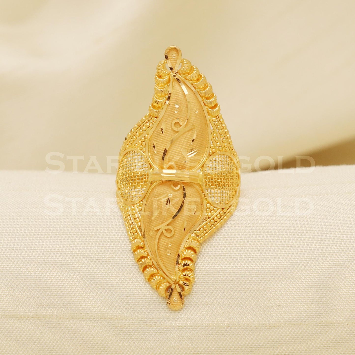 Elegant 22K Yellow Gold Long Pattern Ring | Bridal & Festive Wear B1310