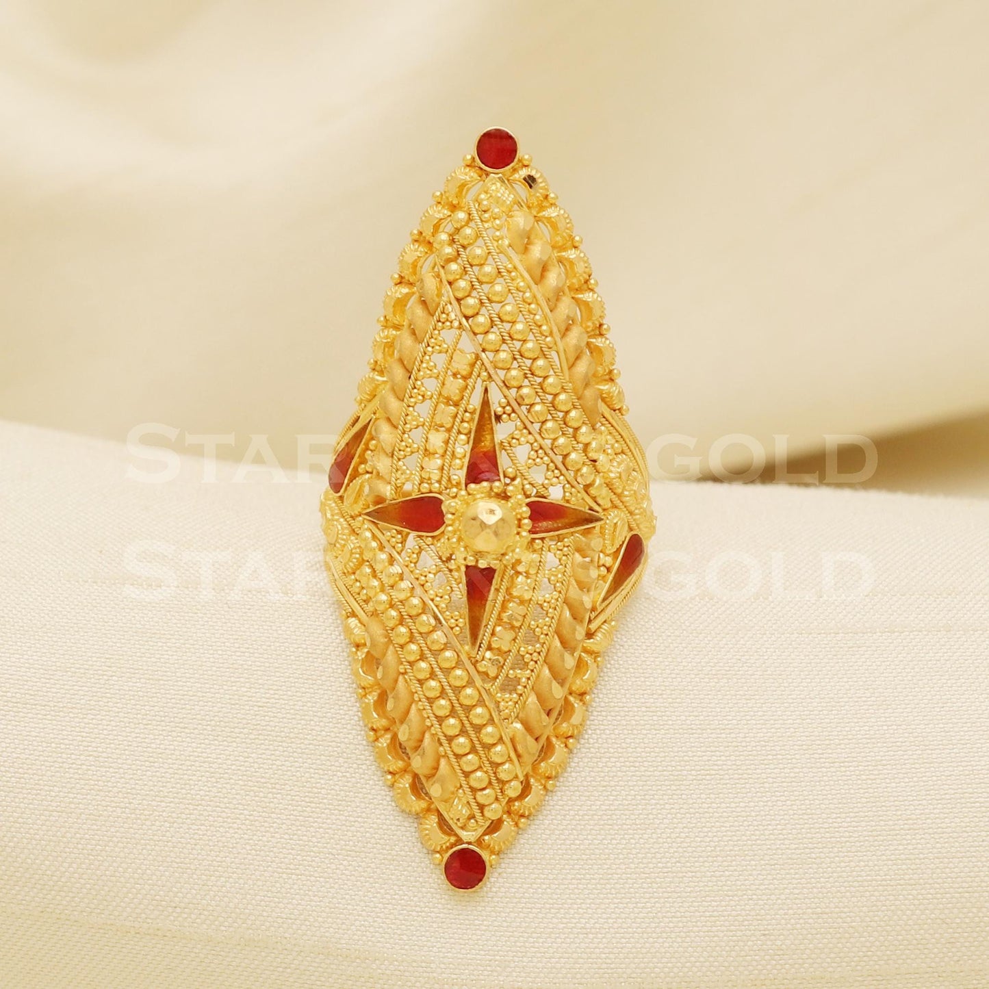 Elegant 22K Yellow Gold Long Pattern Ring | Bridal & Festive Wear B1310