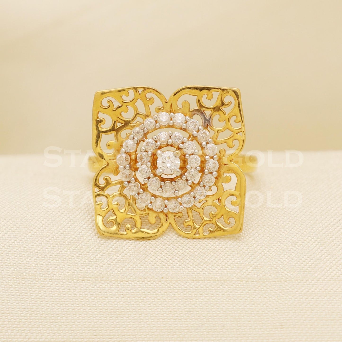 Grand 22K Yellow Gold Floral Square Ring | Luxury 916 Hallmark Bridal Wear B1329