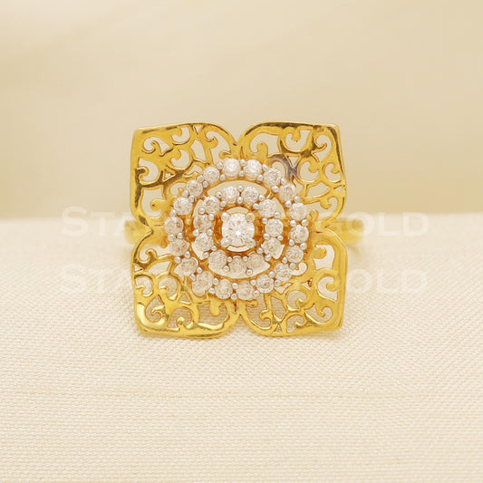 Grand 22K Yellow Gold Floral Square Ring | Luxury 916 Hallmark Bridal Wear B1329