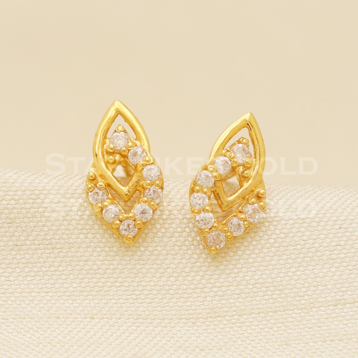 cz 18 karat 18k gold stud screw back earrings handmade jewelry