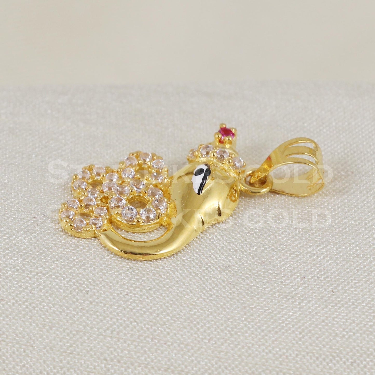 Ganesha 18k Yellow Gold Pendant Indian Handmade Jewelry