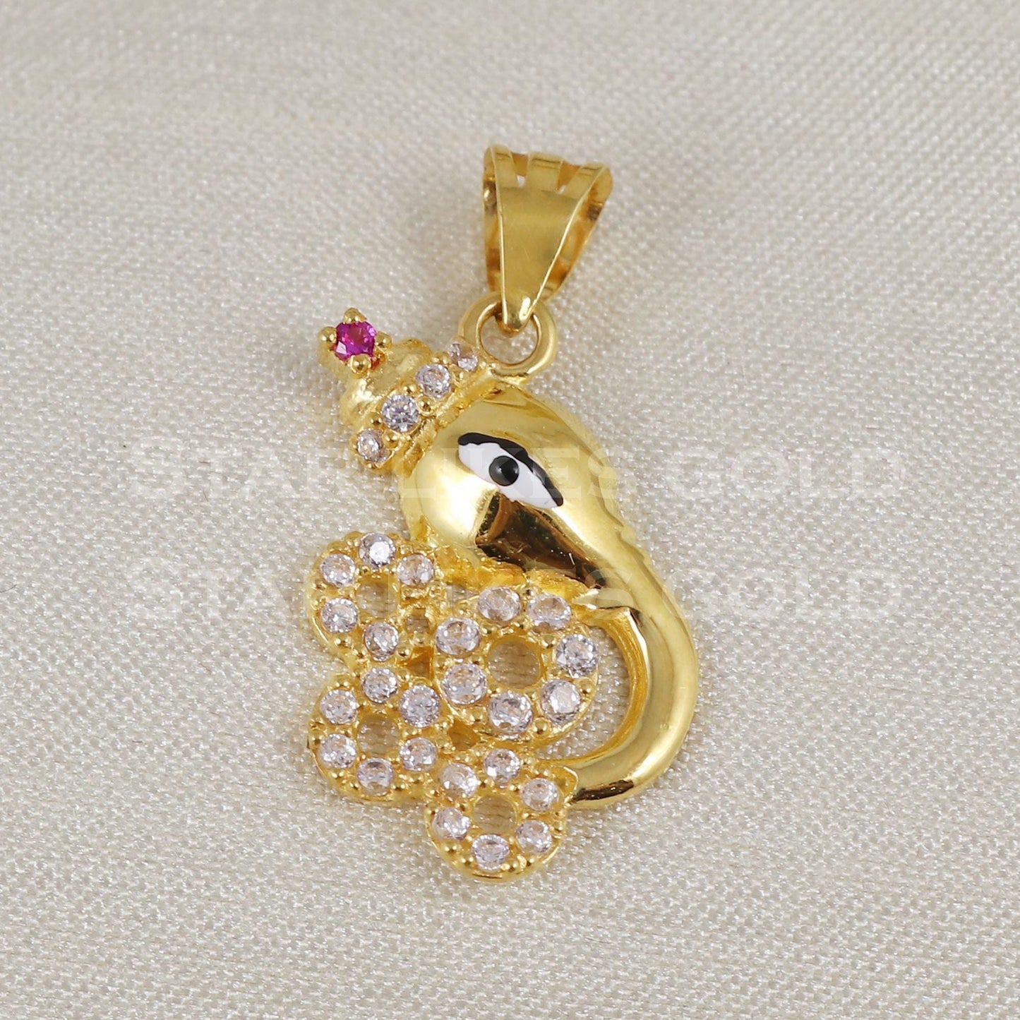 Ganesha 18k Yellow Gold Pendant Indian Handmade Jewelry