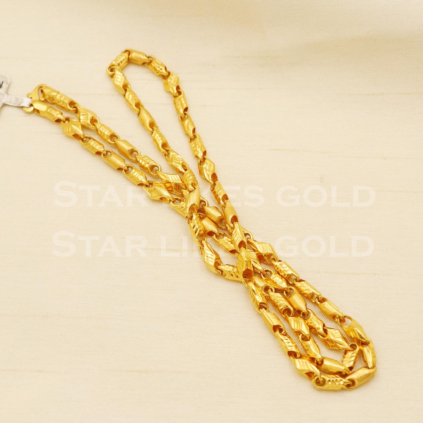 22k Hallmark Gold Textured Barrel Link Chain for Men & Women, B1423