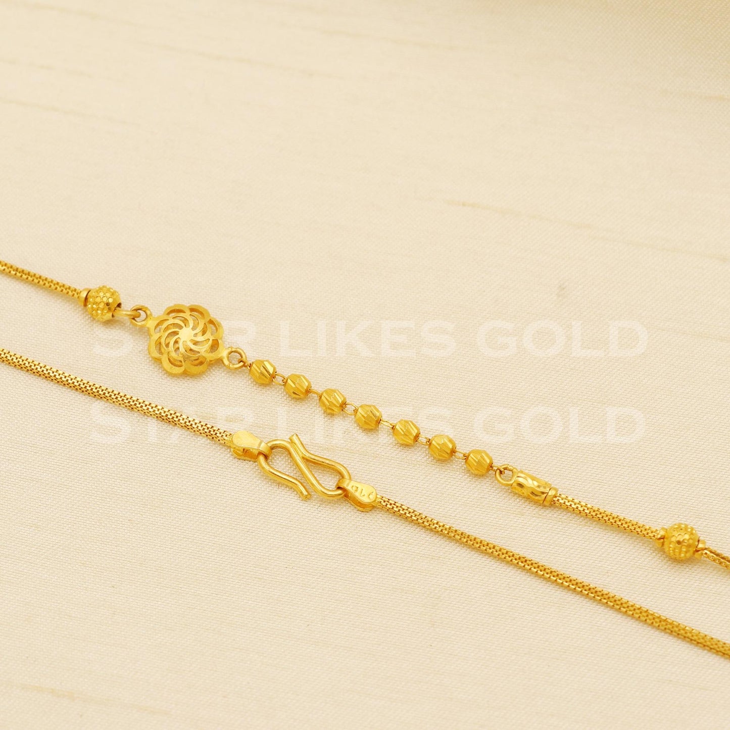 Traditional 18k Hallmark Gold Floral Pattern Daily Wear Chain, B1445