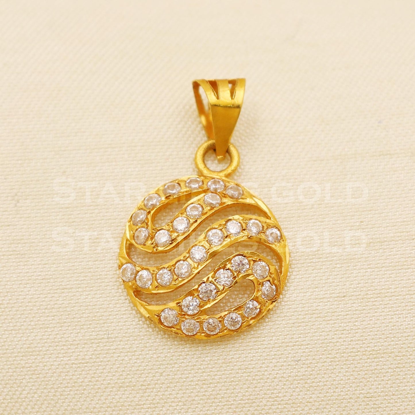 18k Yellow Gold Handmade Zircon Pendant Jewelry, B1489