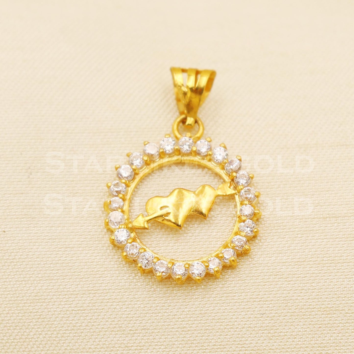 heart 18k Yellow Gold Handmade Zircon Pendant Jewelry, B1494