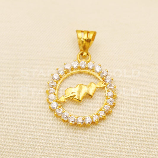 heart 18k Yellow Gold Handmade Zircon Pendant Jewelry, B1494