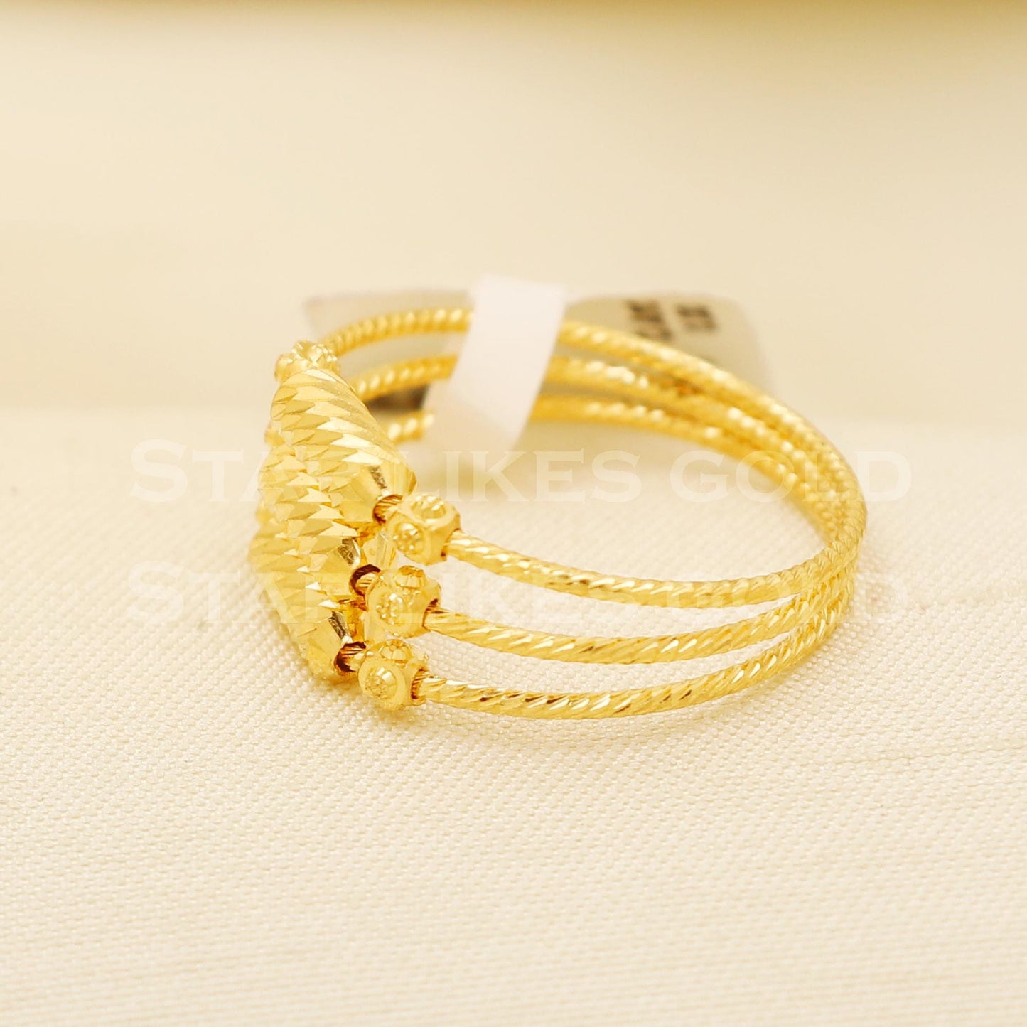 22K Gold Triple Layer Diamond-Cut Fusion Ring | Elegant Gold Band, B1551